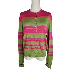 Real Clothes Medium Striped Silk Cashmere Cardigan Sweater Pink Green